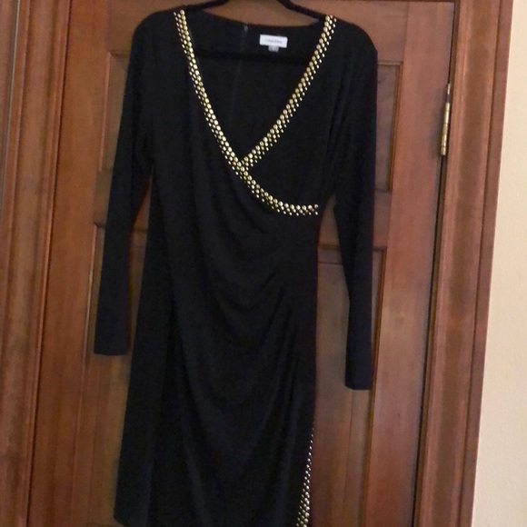 Calvin Klein Dresses & Skirts - Calvin Cline Dress Gold Studded Wrap LBD
